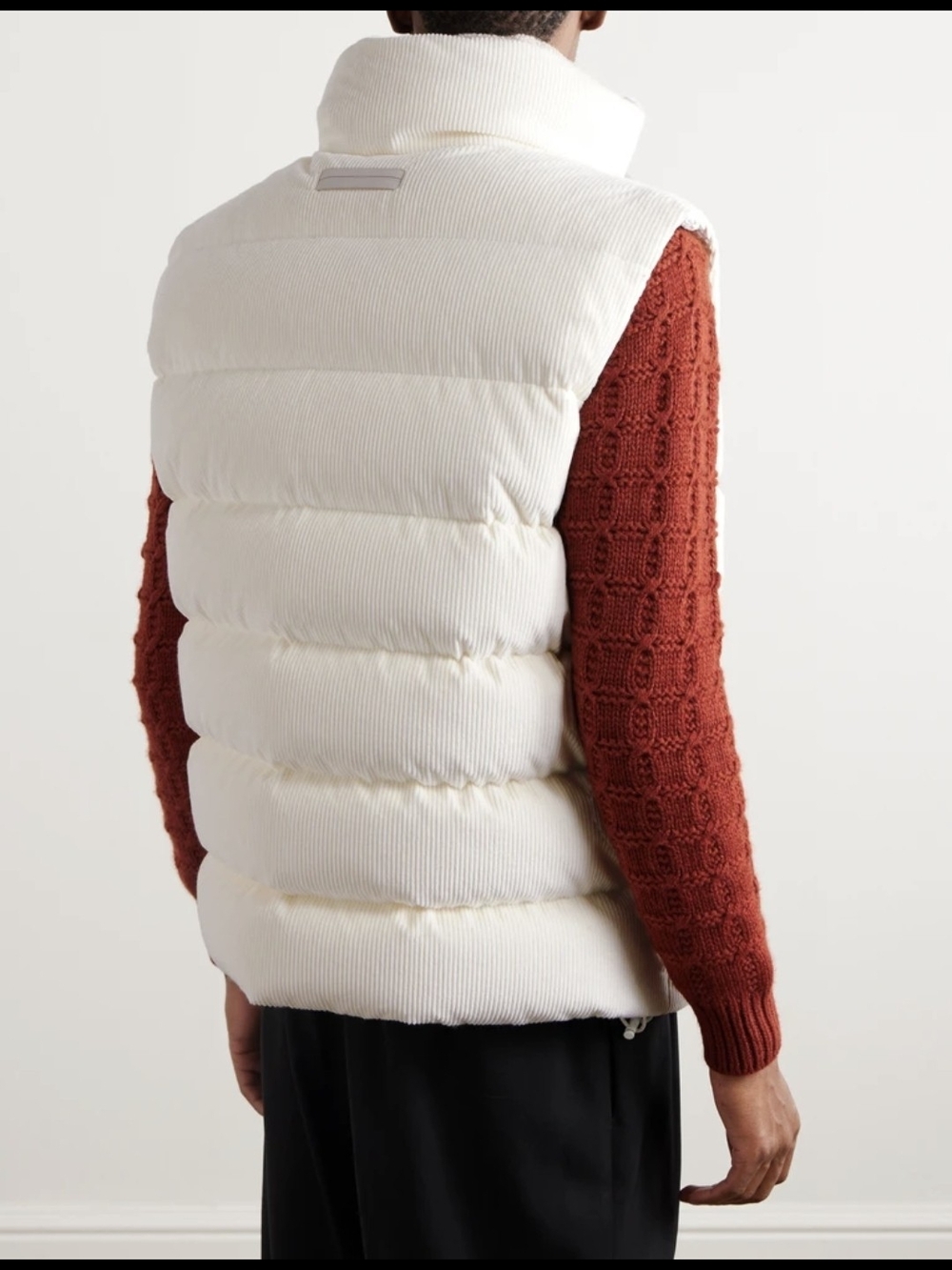 Zegna Cream Quilted Corduroy Down Vest Size L New With Tags